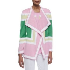 FLAW Misook Colorblock Draped Open Cardigan Sweater Purple Green White Small